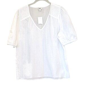 J. Crew Women's V Neck Smock Detail Puff Sleeve Top White Size M NWT